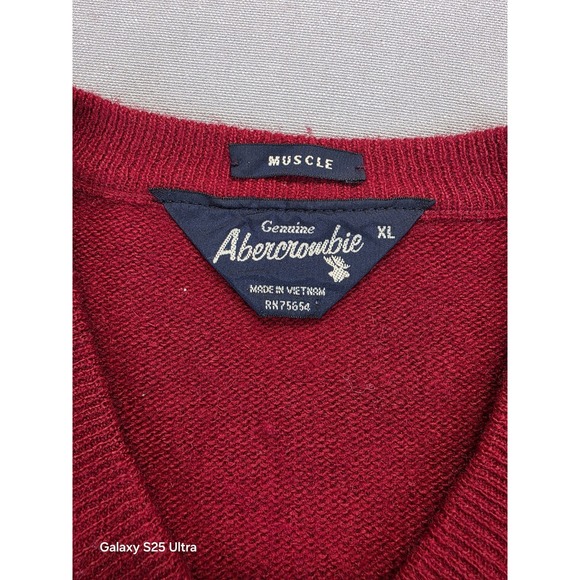 Abercrombie & Fitch Muscle Sweater Mens XL Red Pullover V-Neck Wool Acrylic Y2K - Picture 3 of 10